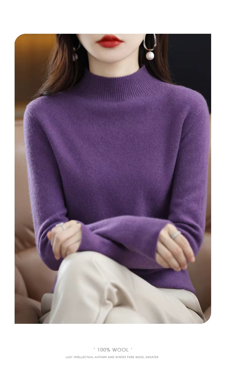 LuxeMerino Women's 100% Pure Wool Sweater for Chillier Days