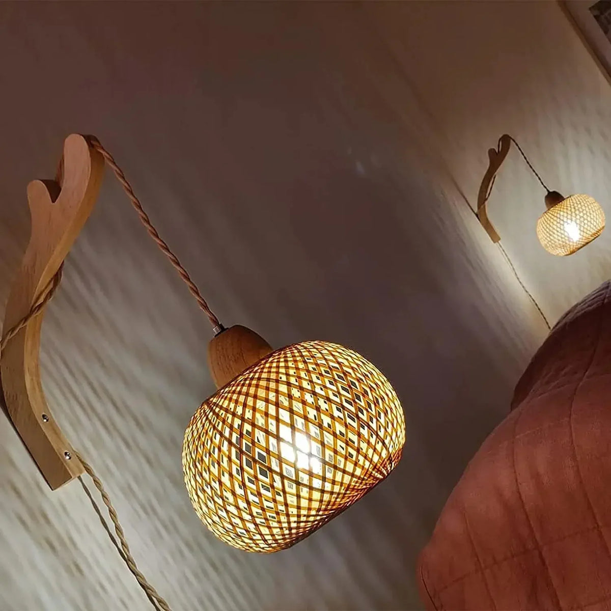 Natural Weave Wall Lantern - Handcrafted Rattan Light Fixture
