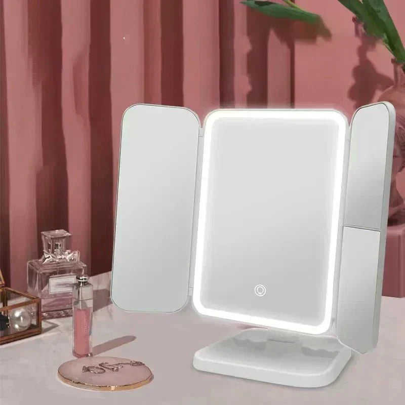 IllumiView Tri-Fold LED Mirror with Customizable Lighting