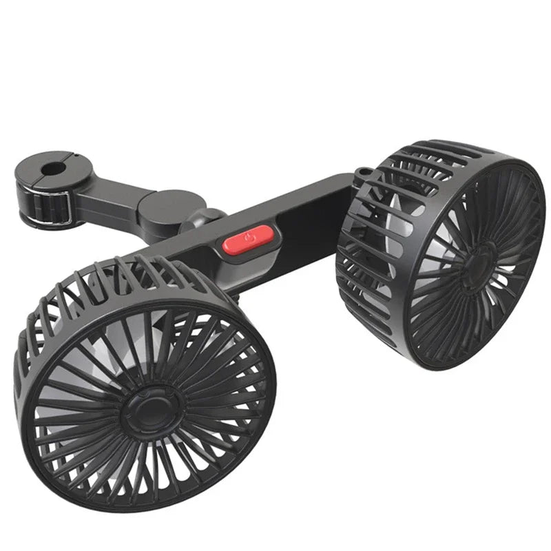 Versatile Dual-Head USB Car Fan with 360° Rotation & 3 Speeds