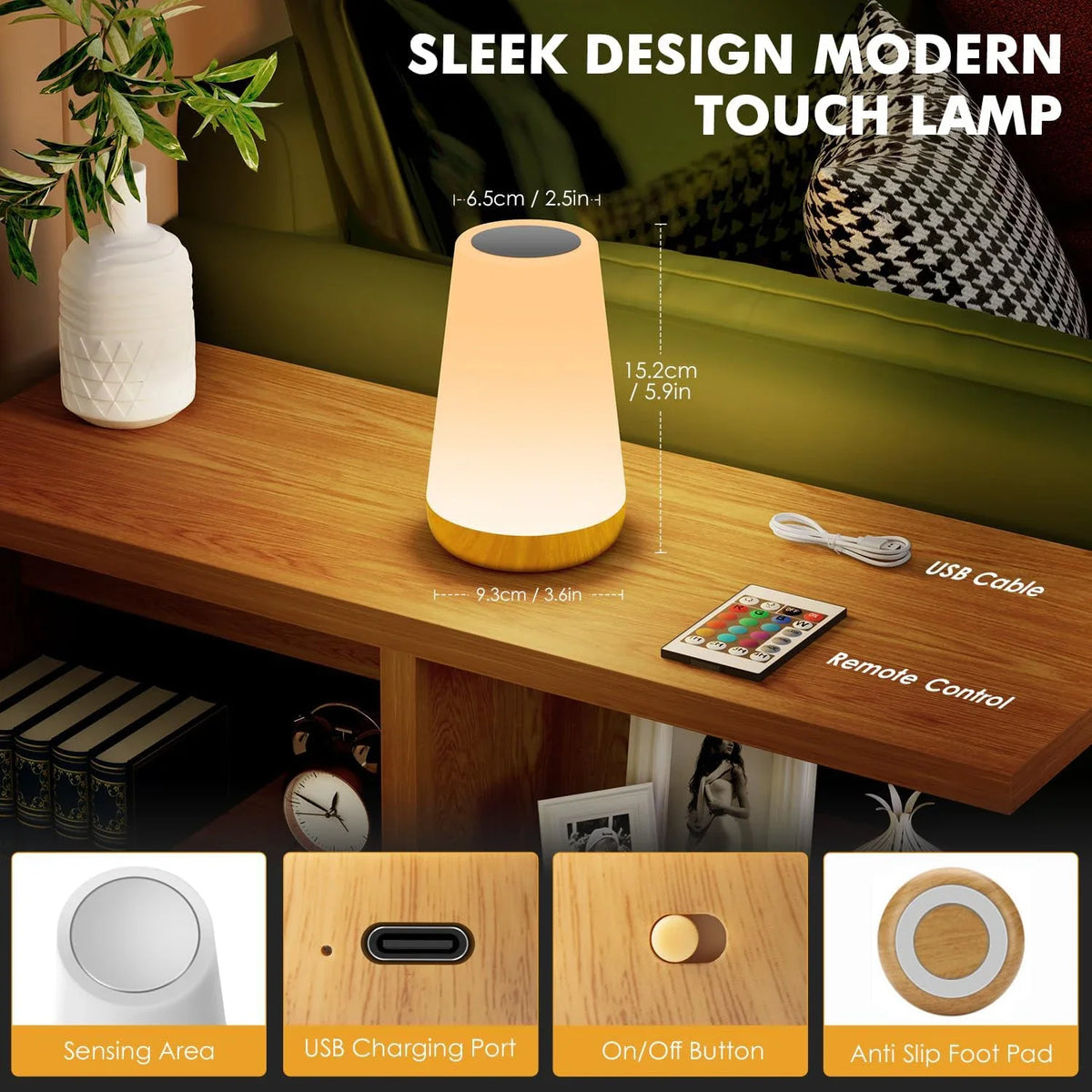Versatile Touch-Control Dimmable LED Night Lamp with USB Charge