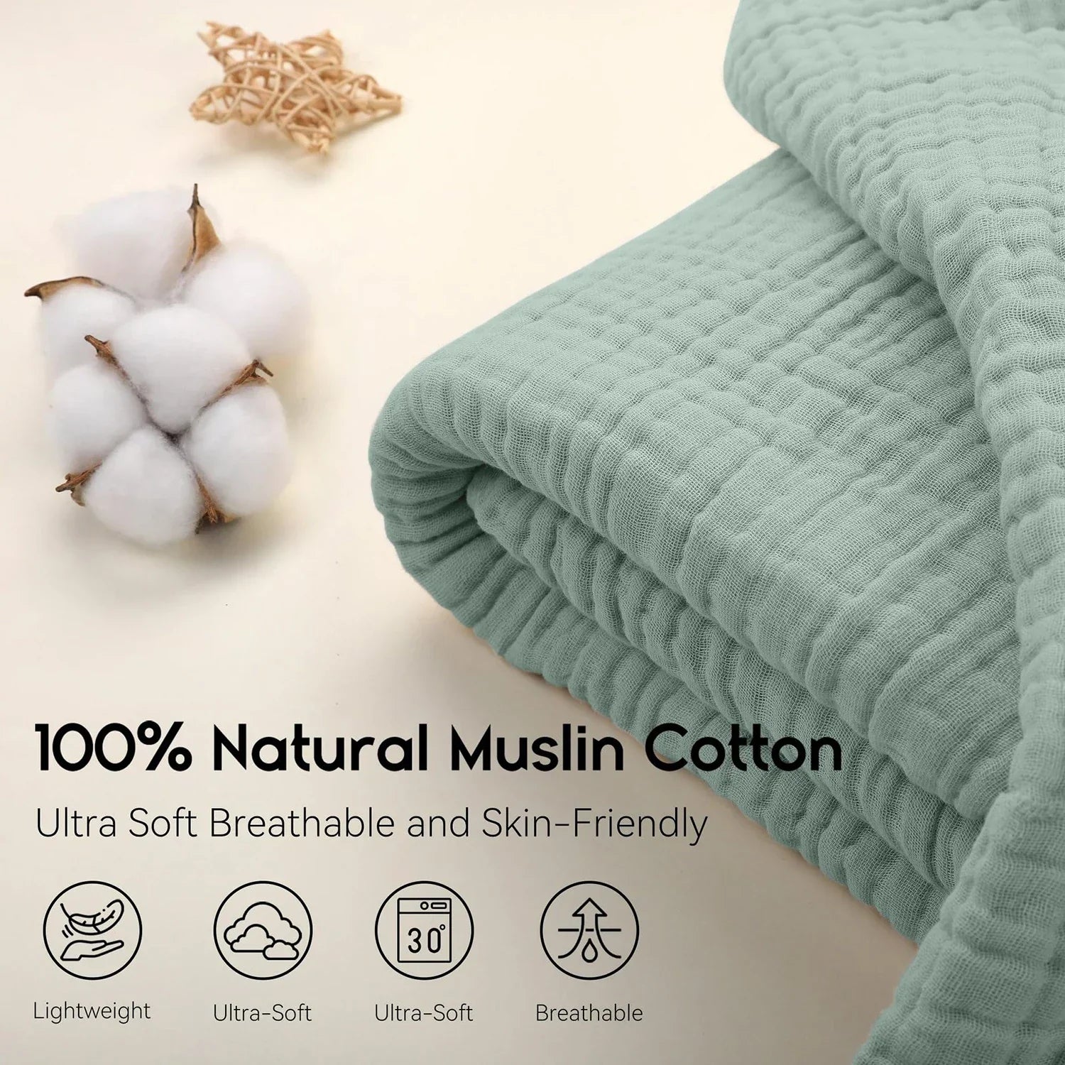 Breathable 6-Layer Cotton Muslin Blanket – Cozy Soft Fabric