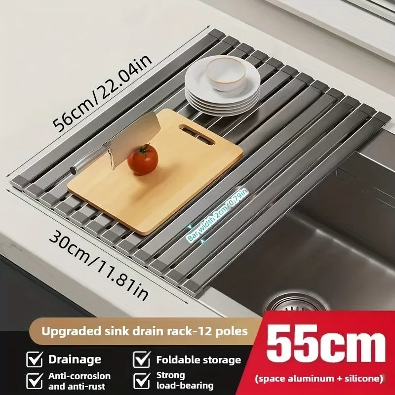 Space-Saving Rollable Drain Shelf for Kitchen Sink