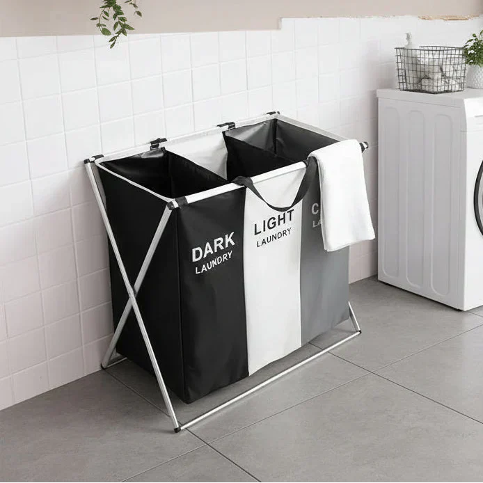 Effortless 3-Section Laundry Organizer with Space-Saving Design