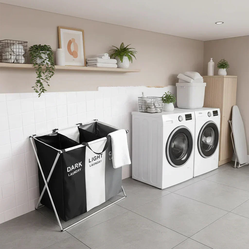 Effortless 3-Section Laundry Organizer with Space-Saving Design