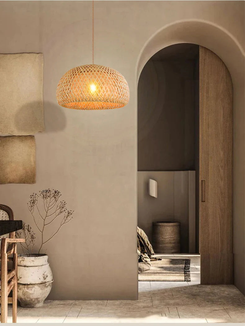 Artisan Crafted Bamboo Pendant Light – Eco-Friendly LED Fixture