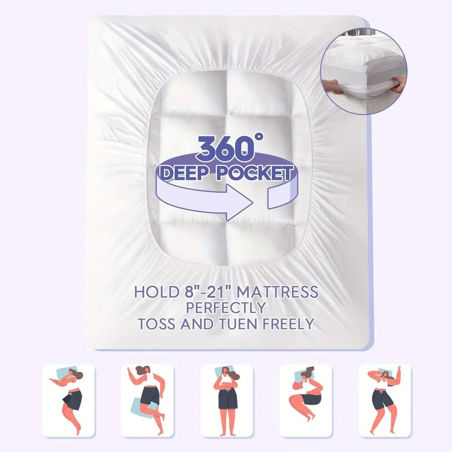 Cooling Mattress Topper with Pillow Top and Deep Pockets – Bamboo