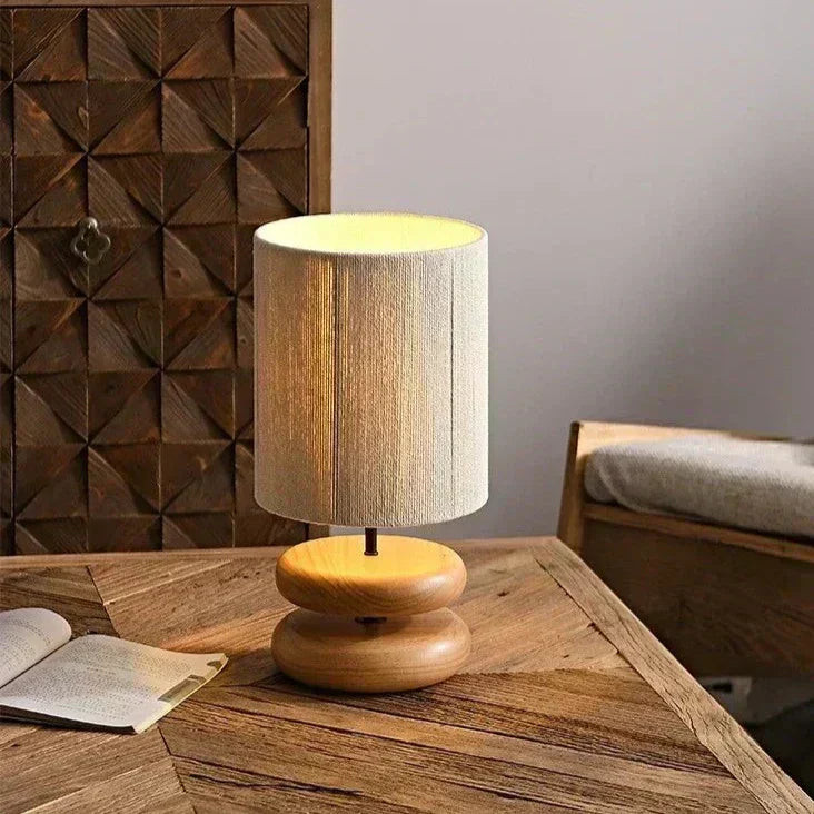 Elegant Walnut Nightstand Lamp with Cozy Fabric Shade