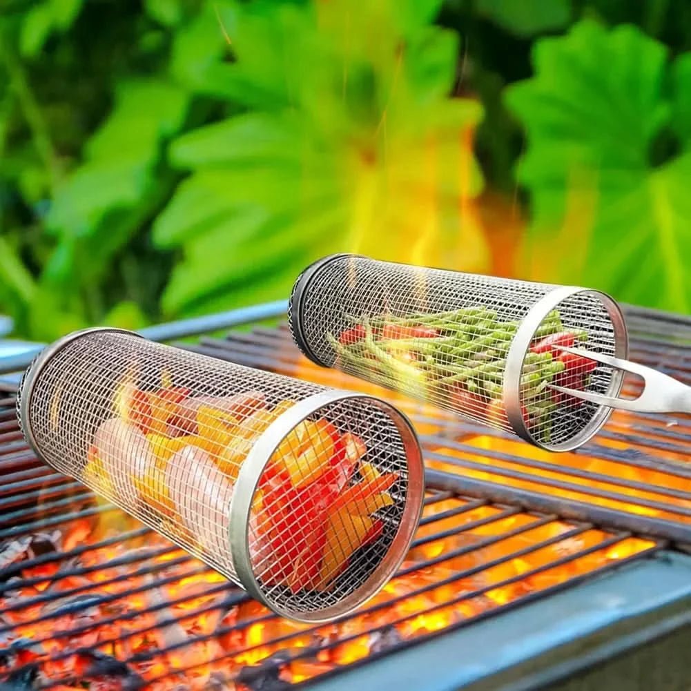 GrillMate Rotating Stainless Steel Barbecue Basket for Perfect Cooking
