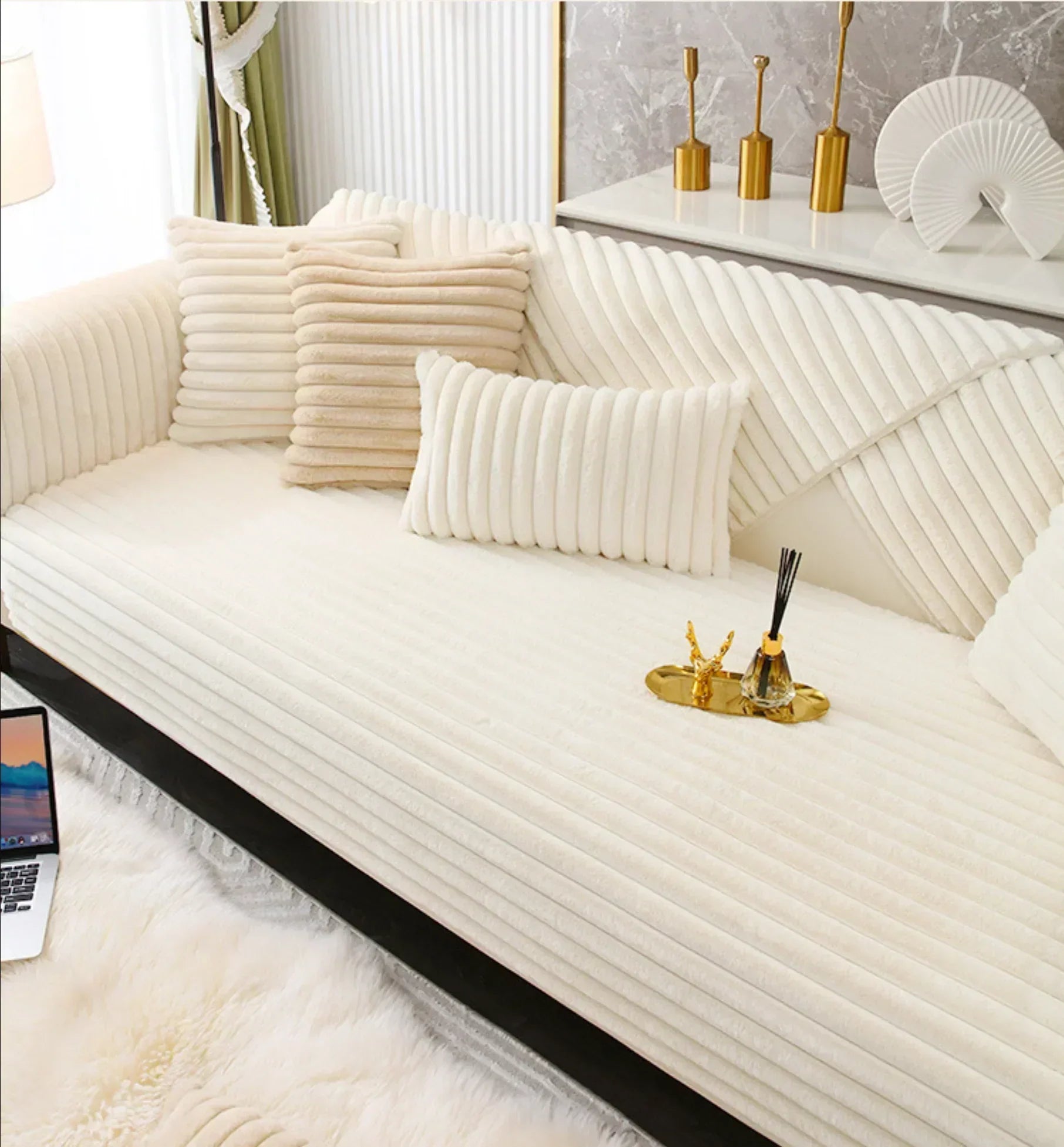 Plush Comfort Winter Sofa Protector in Soft Faux Fur