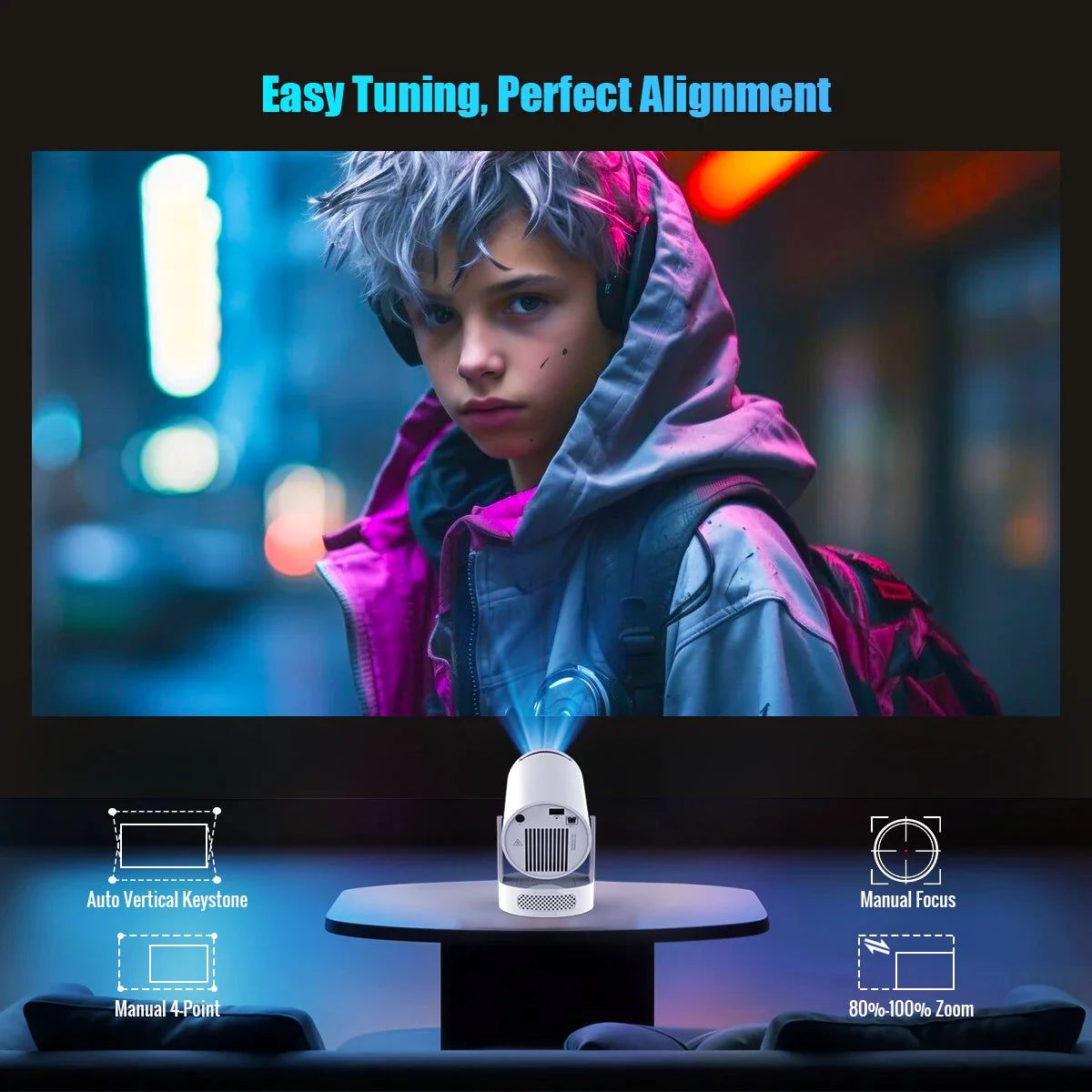 Ultra HD Portable Projector with WiFi6 and Bluetooth for Outdoor Fun