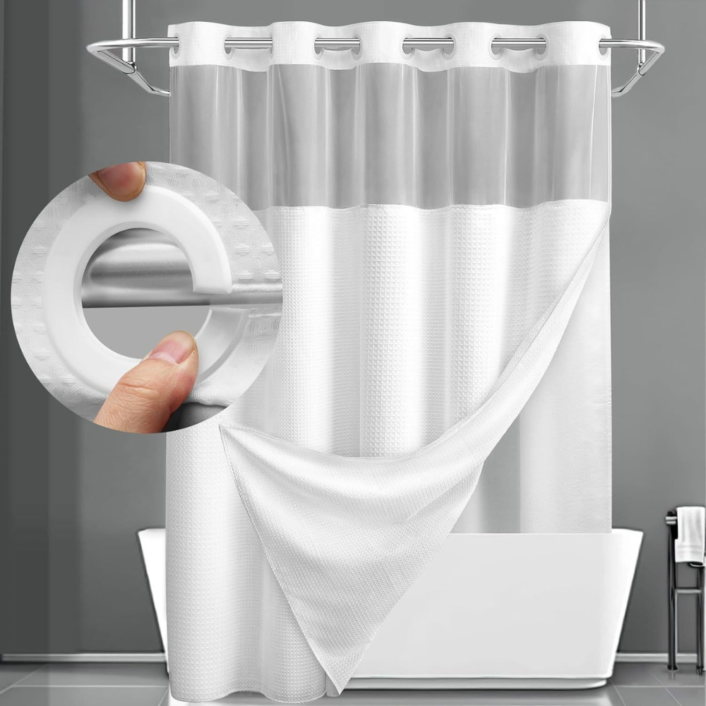 Stylish Double-Layer Shower Curtain with Waffle Texture