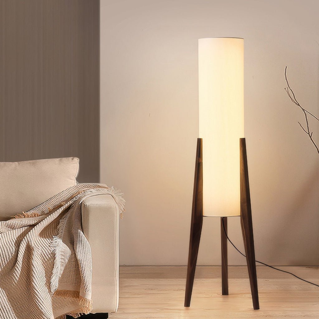 Dimmable LED Floor Lamp with Walnut Base in Scandinavian Style