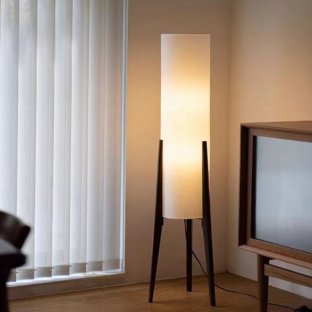 Dimmable LED Floor Lamp with Walnut Base in Scandinavian Style