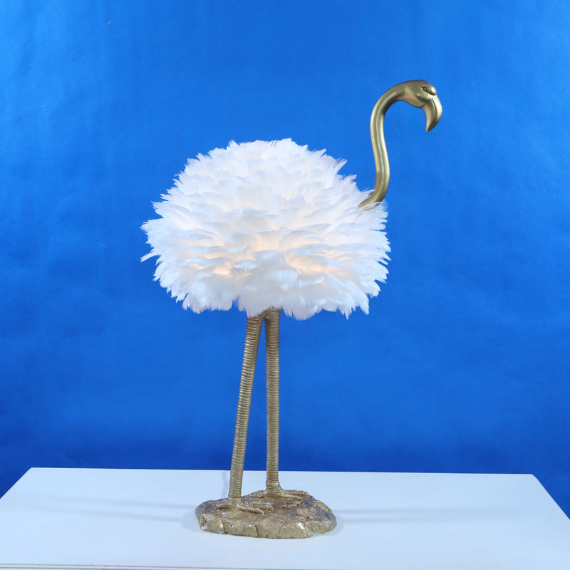 Contemporary Nordic Taavita Feather Metal Flamingo 1-Light Table Lamp for Nightstand