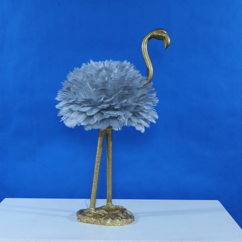 Contemporary Nordic Taavita Feather Metal Flamingo 1-Light Table Lamp for Nightstand