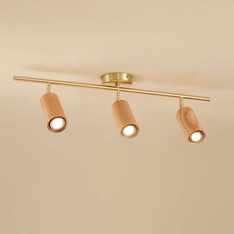 Taavita Minimalist Walnut Wood Spotlight Linear Track 1/2/3/4-Light LED Semi-Recessed Ceiling Light