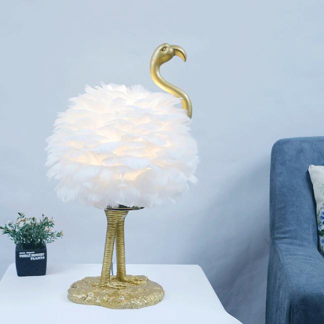 Contemporary Nordic Taavita Feather Metal Flamingo 1-Light Table Lamp for Nightstand