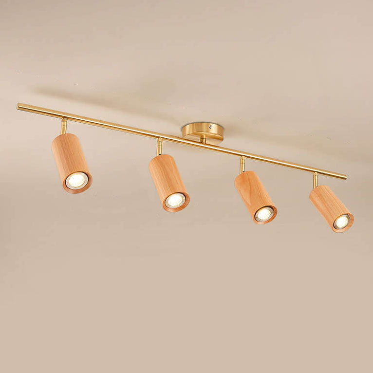 Taavita Minimalist Walnut Wood Spotlight Linear Track 1/2/3/4-Light LED Semi-Recessed Ceiling Light