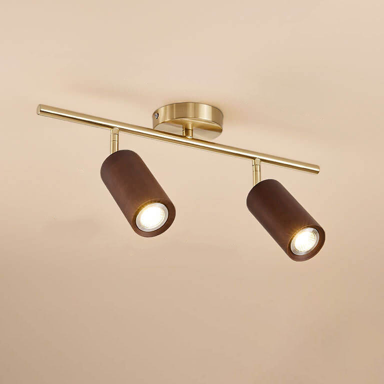 Taavita Minimalist Walnut Wood Spotlight Linear Track 1/2/3/4-Light LED Semi-Recessed Ceiling Light