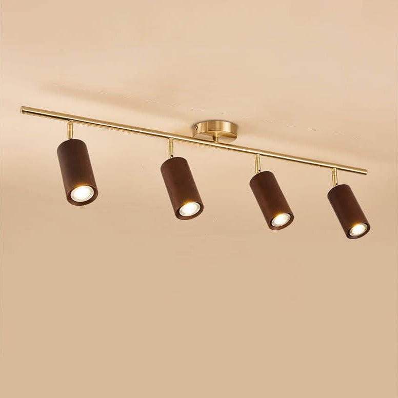 Taavita Minimalist Walnut Wood Spotlight Linear Track 1/2/3/4-Light LED Semi-Recessed Ceiling Light