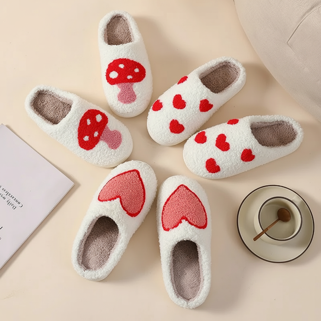 Charming Heart Print Memory Foam Slippers for Women
