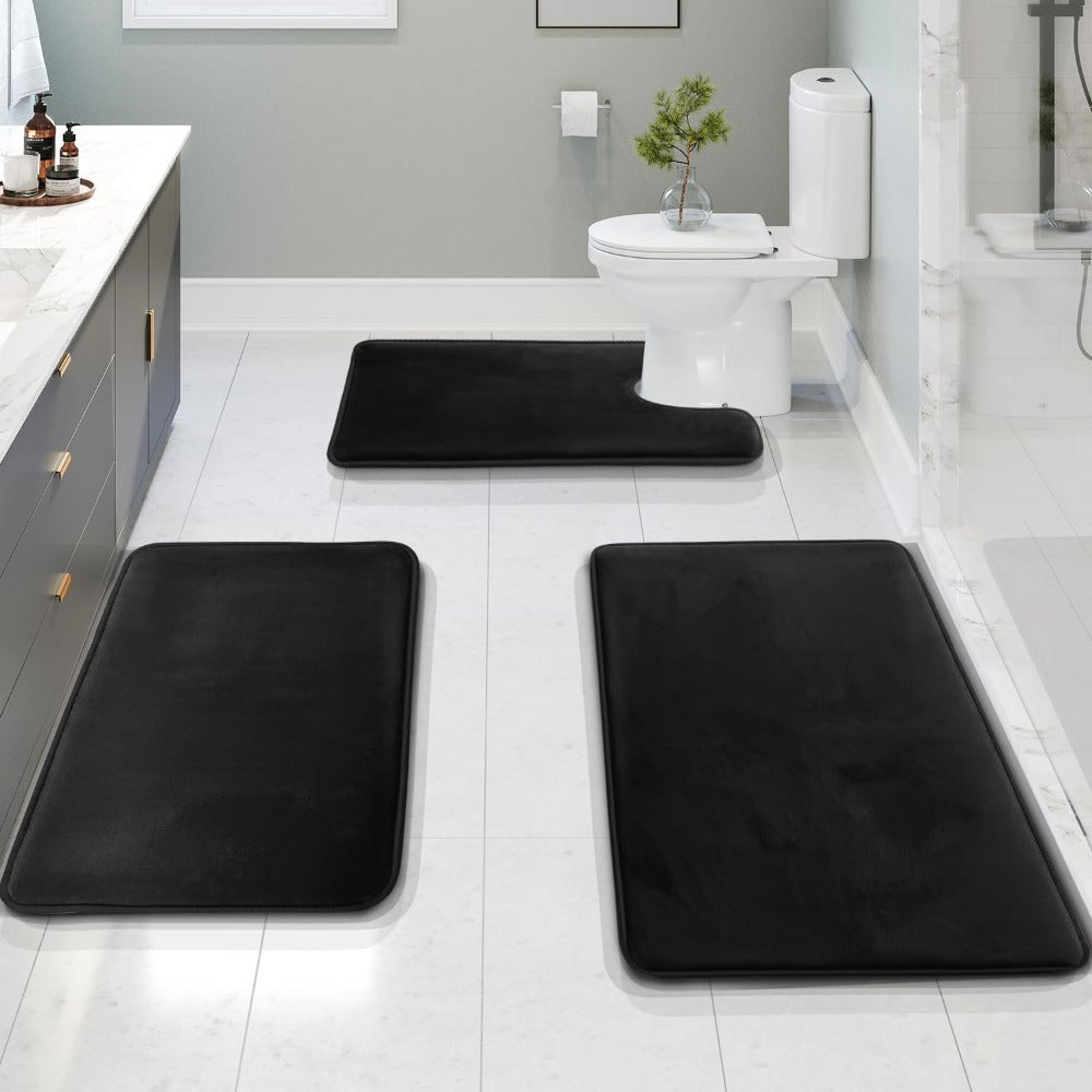 SereneStep Plush Memory Foam Bath Mat Trio with Fast-Dry Fabric