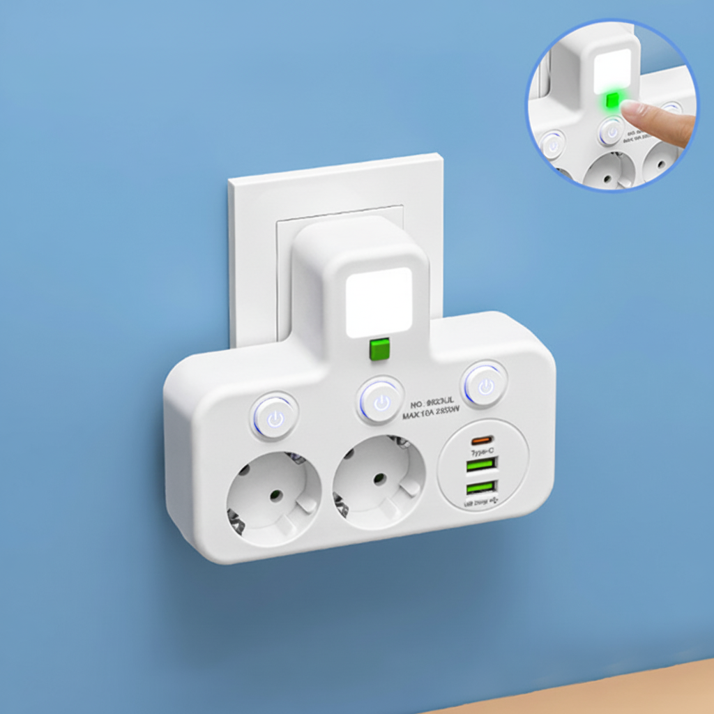 Multi-Outlet Charger with USB Ports and Soft Glow Light