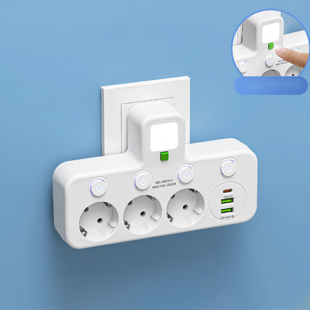 Multi-Outlet Charger with USB Ports and Soft Glow Light