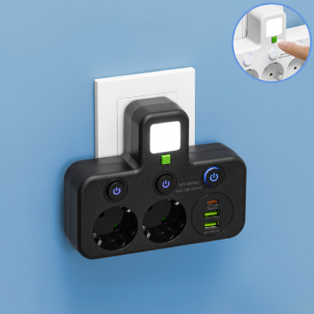 Multi-Outlet Charger with USB Ports and Soft Glow Light