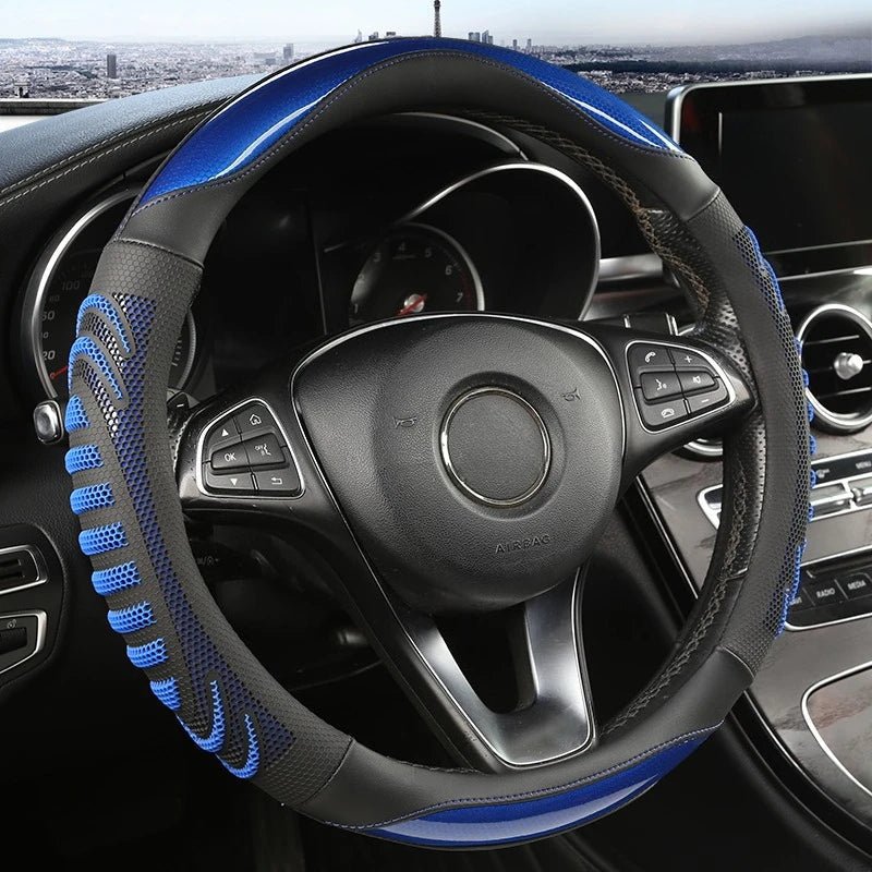 Non-Slip Honeycomb Textured Steering Wheel Cover in Faux Leather