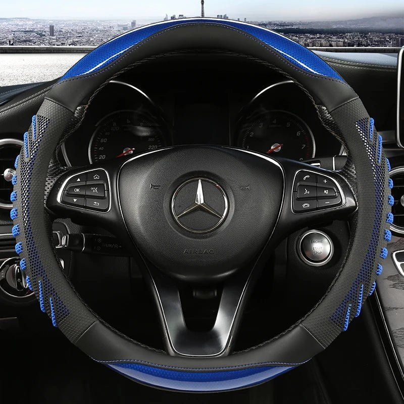 Non-Slip Honeycomb Textured Steering Wheel Cover in Faux Leather
