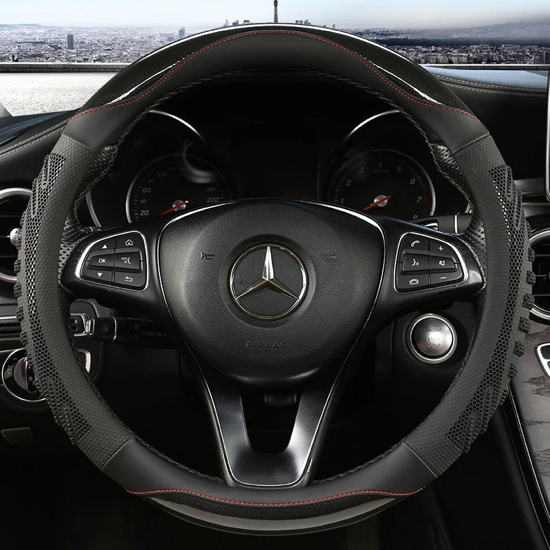 Non-Slip Honeycomb Textured Steering Wheel Cover in Faux Leather
