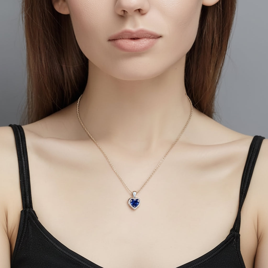 Charming Heart Pendant Necklace with Sapphire Gemstone