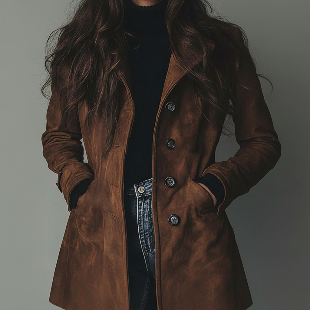 Chic Long Suede Trench Coat for Fall and Winter Fashion
