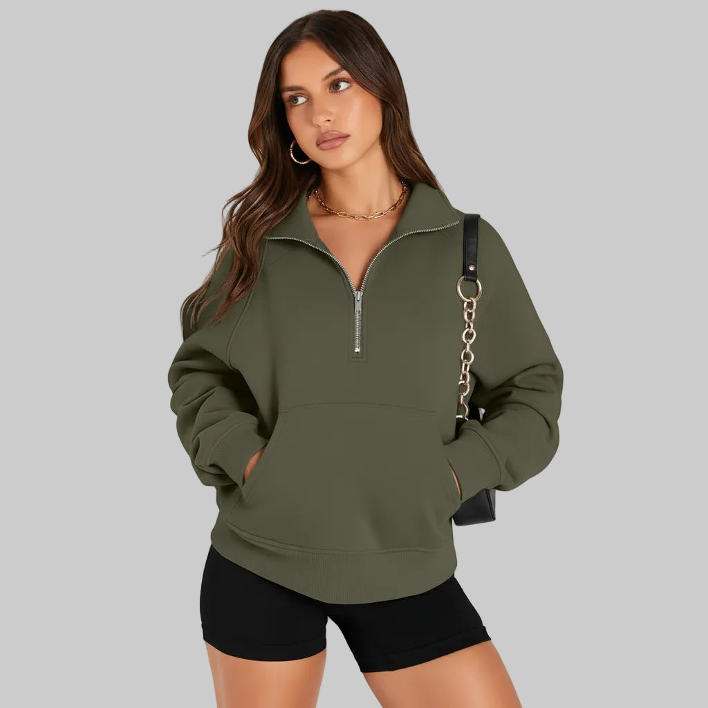 Chic Cropped Fleece Half Zip Sweatshirt for Daily Comfort