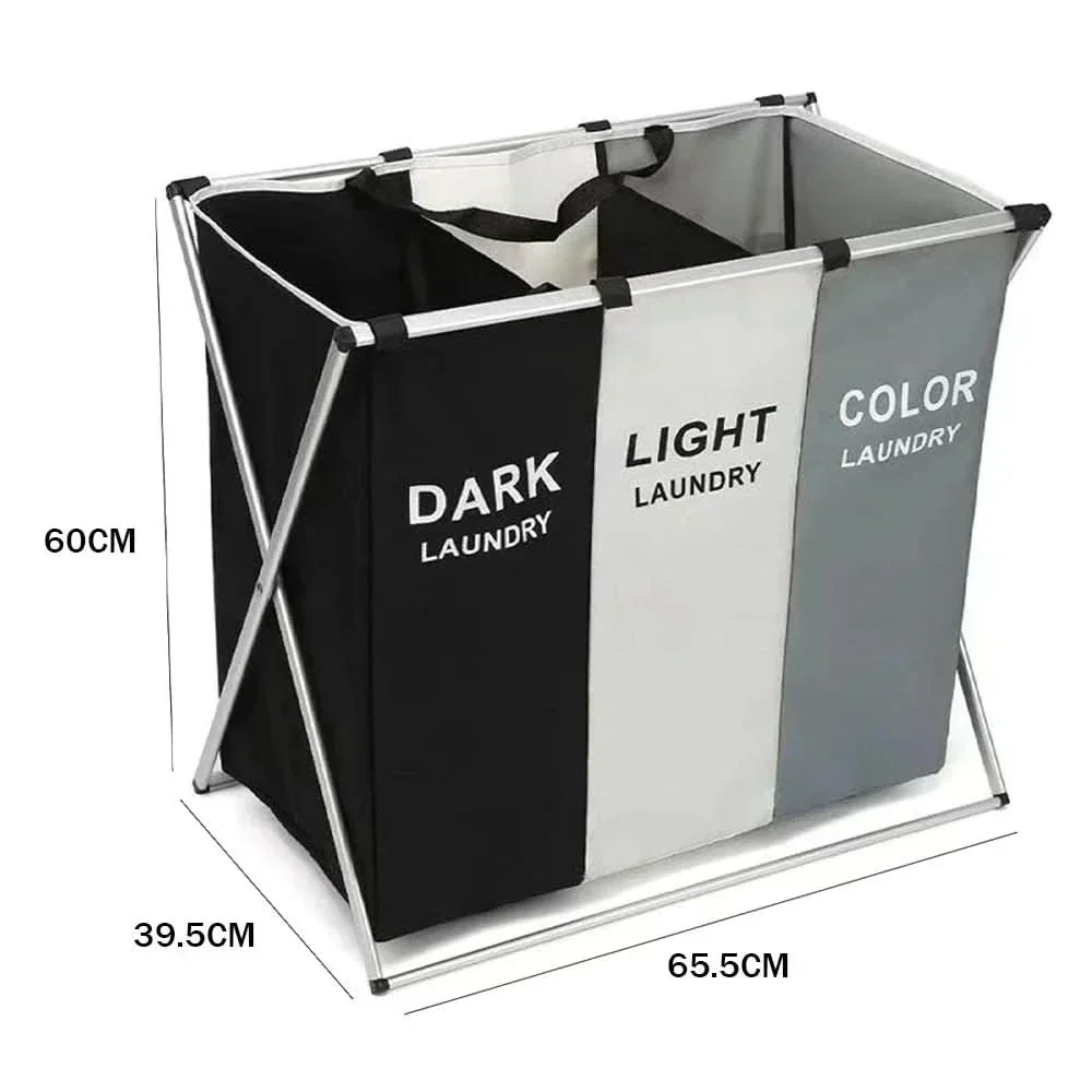 Effortless 3-Section Laundry Organizer with Space-Saving Design