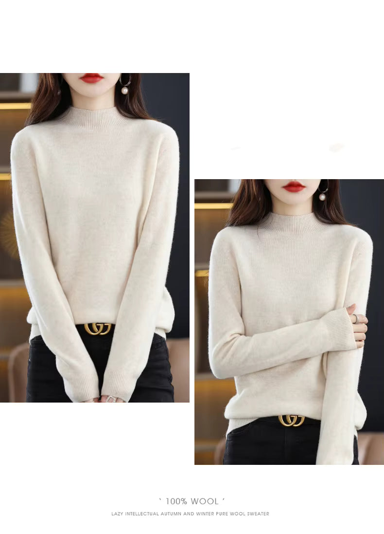 LuxeMerino Women's 100% Pure Wool Sweater for Chillier Days