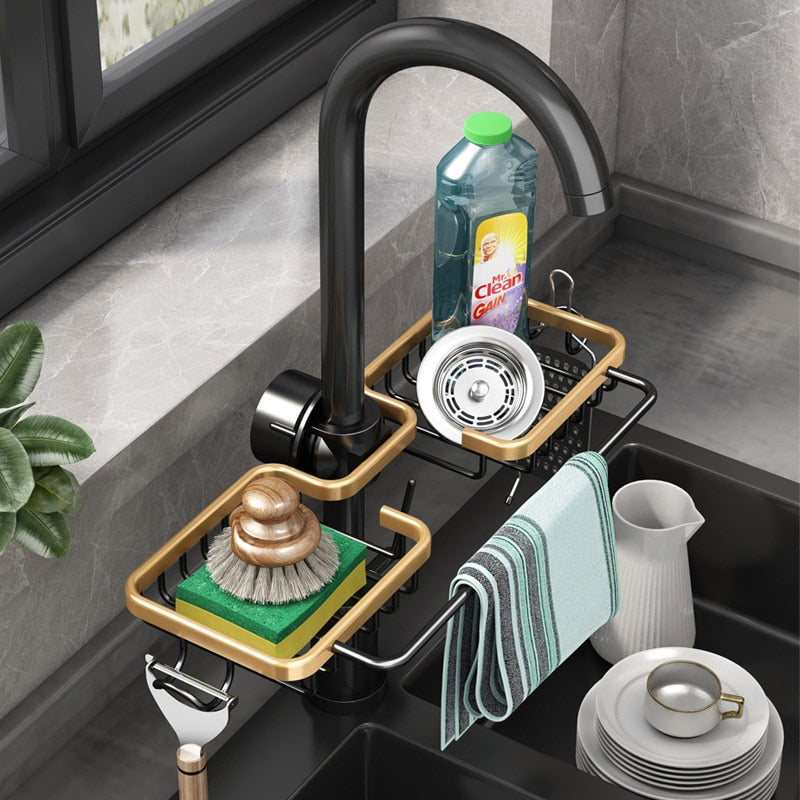 Kitchen Sink Organizer – Combined Sponge, Brush, and Towel Holder