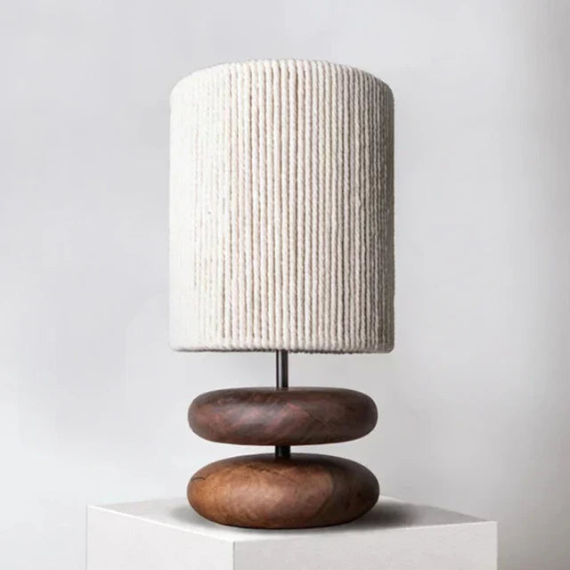 Elegant Walnut Nightstand Lamp with Cozy Fabric Shade