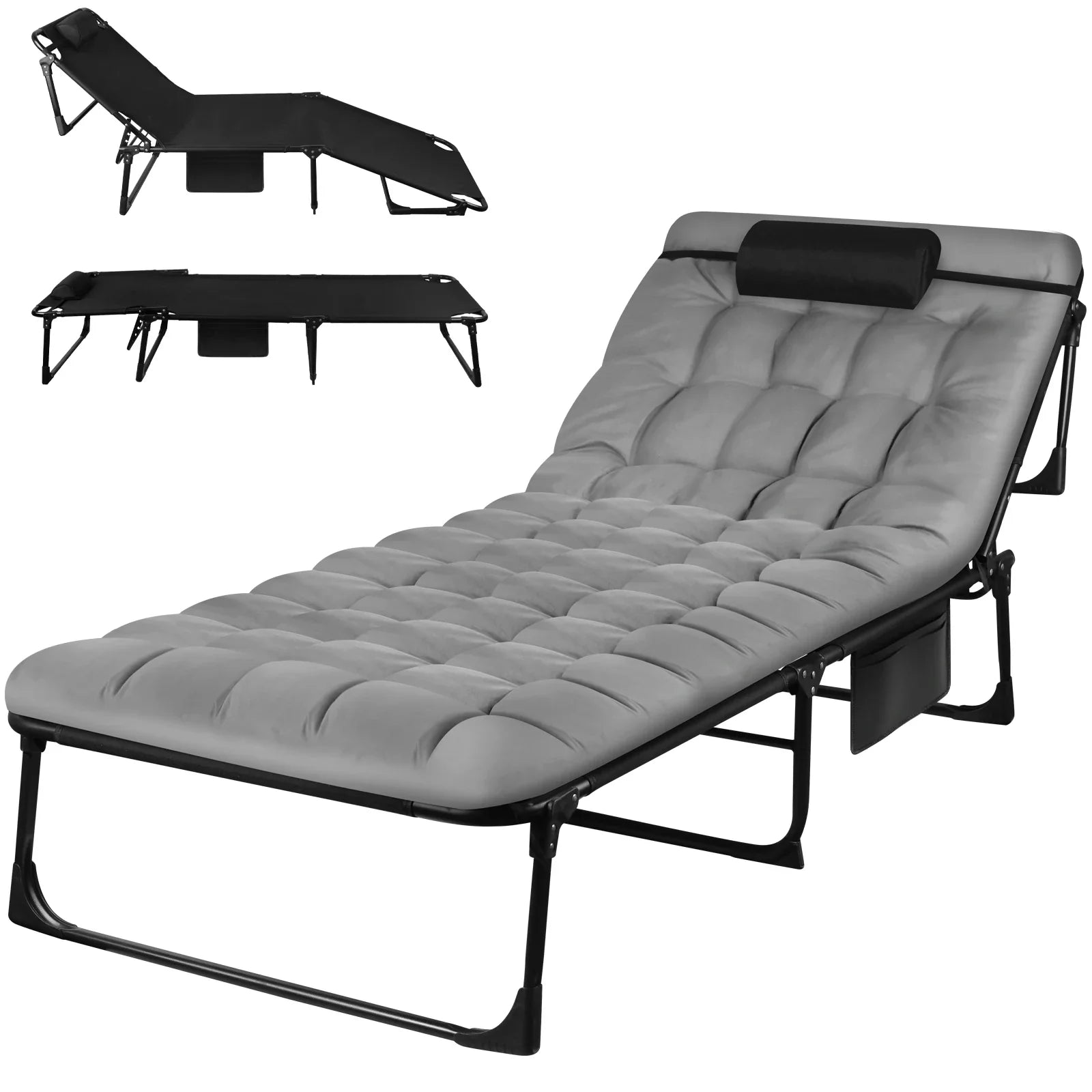 Adjustable Outdoor Lounge Cot with Built-In Pillow