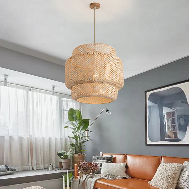 Artisan Bamboo Pendant Light - Elegant Hanging Lamp for Home & Dining