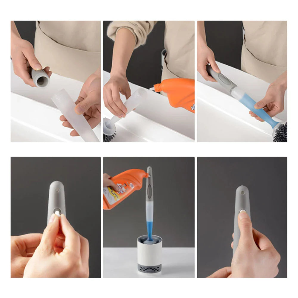 Contact-Free Silicone Toilet Brush with Soap Dispensing Feature