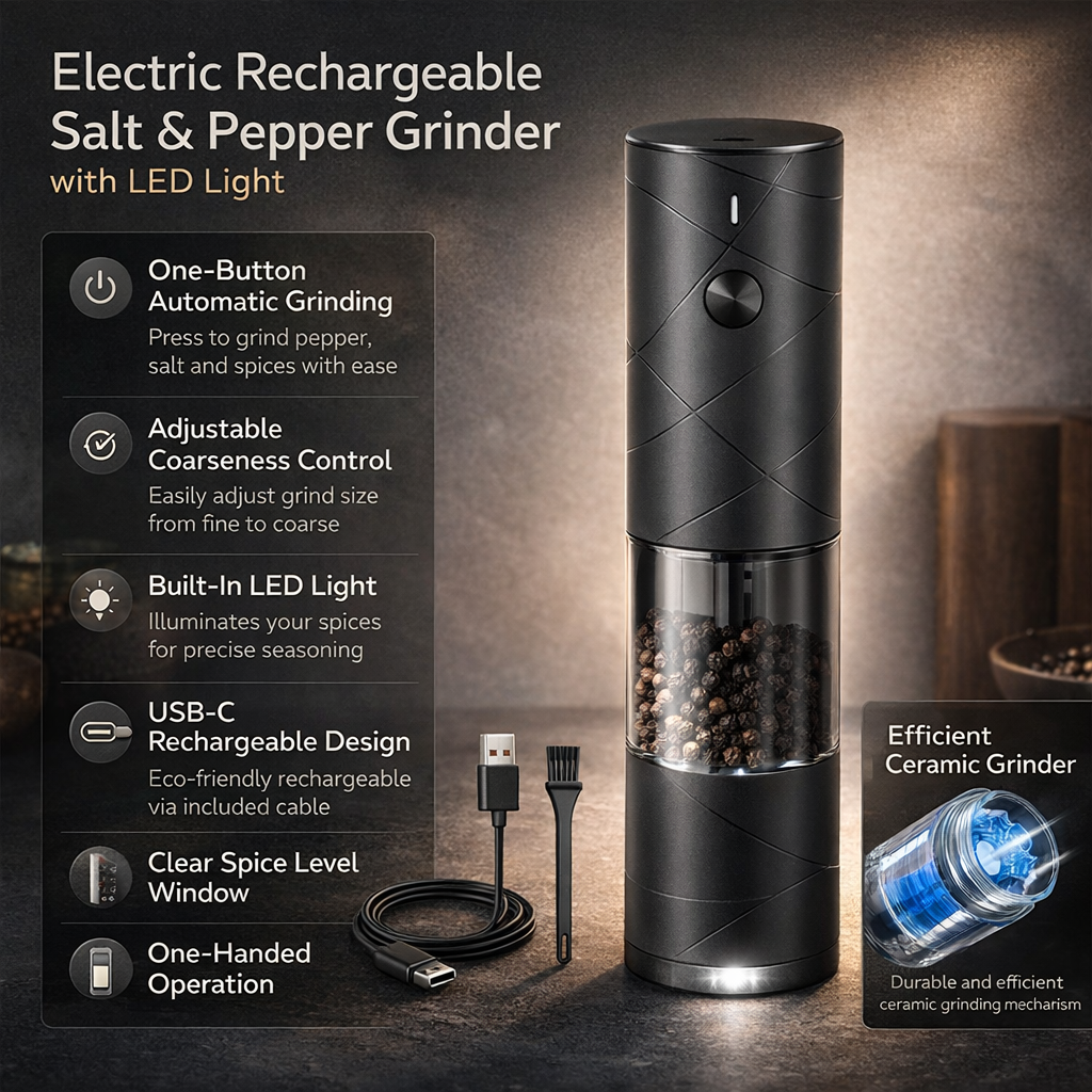 Rechargeable Electric Spice Mill with LED Illumination