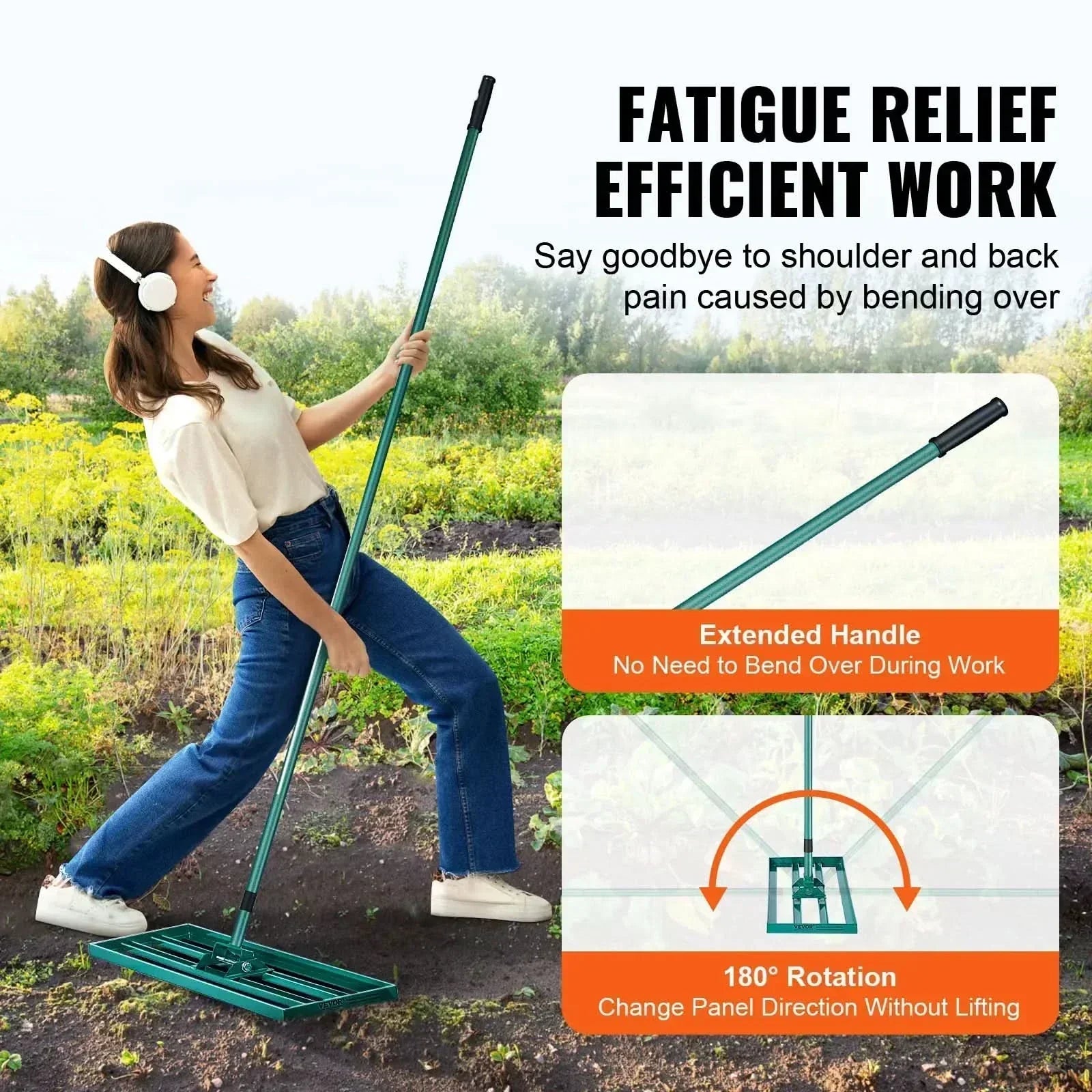 GardenMaster Pro Rake with Extended Handle for Perfectly Even Lawns