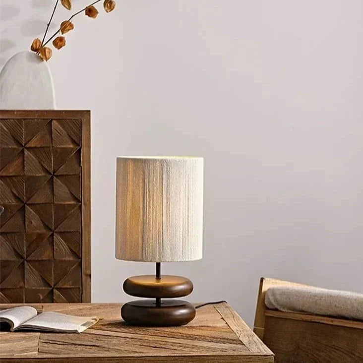 Elegant Walnut Nightstand Lamp with Cozy Fabric Shade