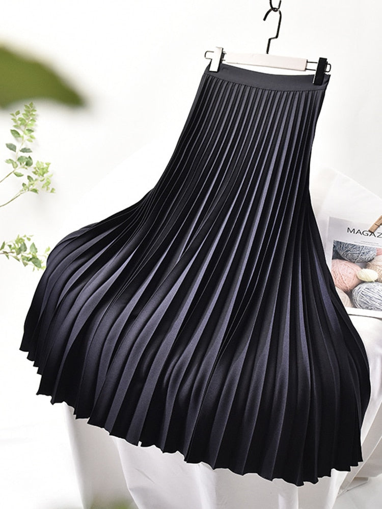 Women’s High-Waist Pleated Midi Skirt | Knife-Pleated Design | Elegant Formal Wear | Comfortable Fit