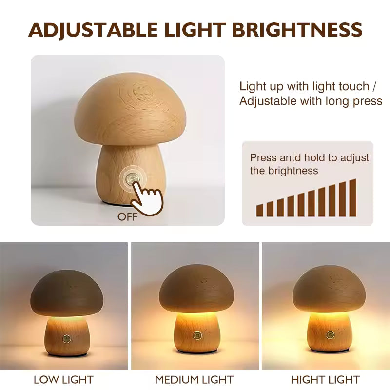 Whimsical Wood Touch Lamp – Adjustable Glow Night Light