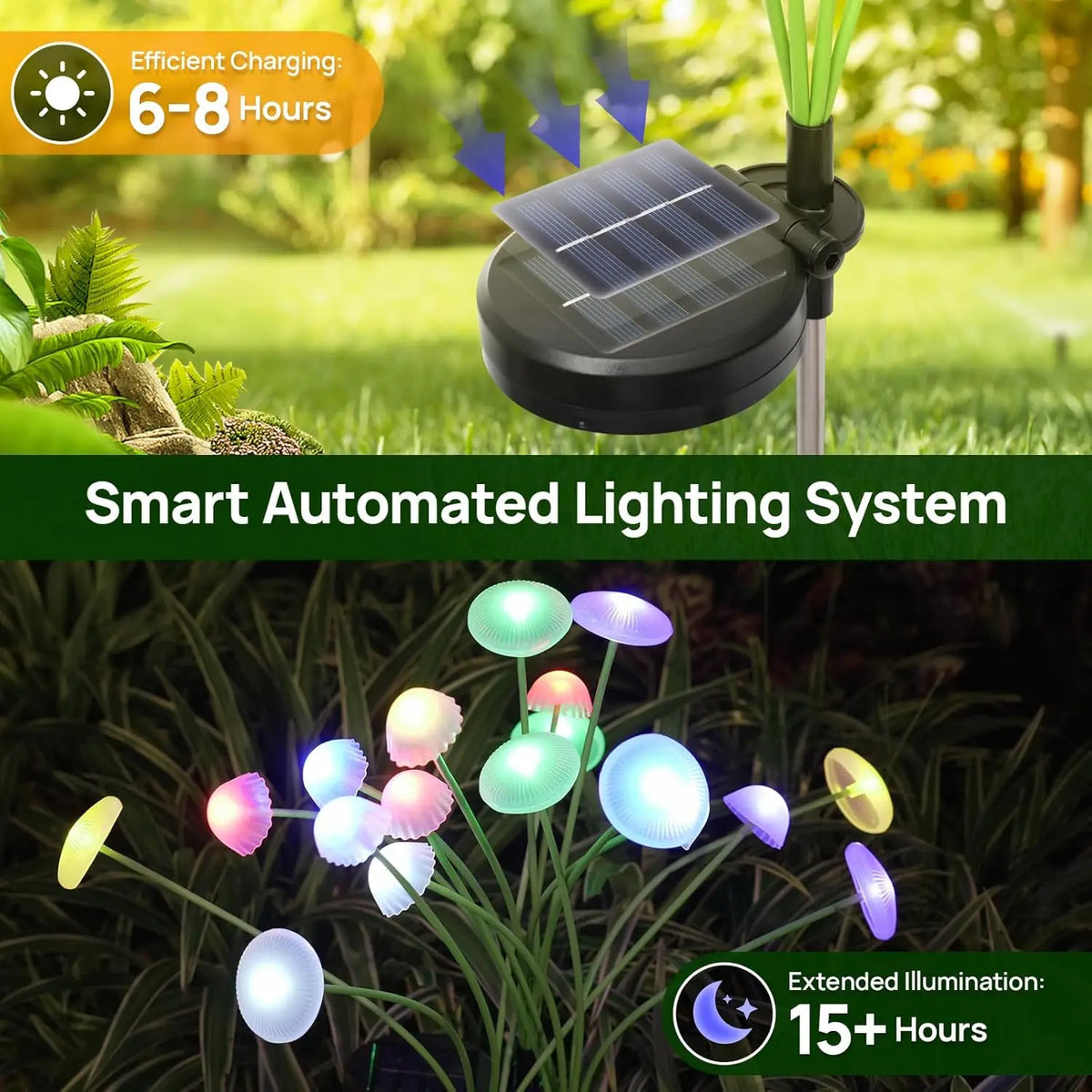 Set of 2 Solar Garden Lights with 6 Adjustable Mushroom Lamps