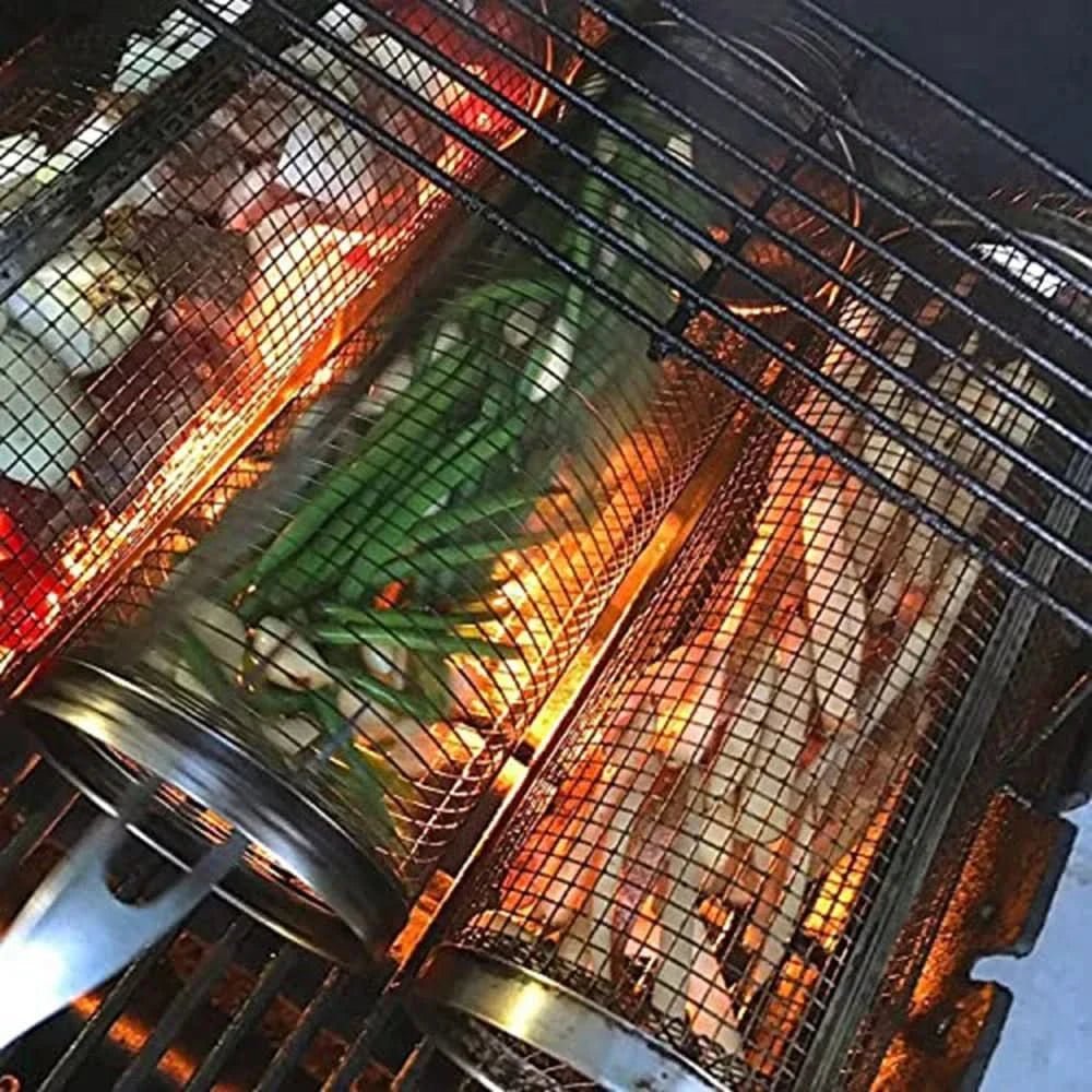 GrillMate Rotating Stainless Steel Barbecue Basket for Perfect Cooking